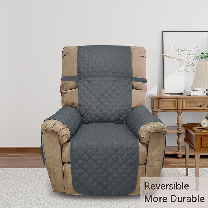 Recliner Chair Covers Reversible Sofa Cover Couch Cover for Pets Lazy Boy Furniture Protector(28''Recliner,Dark Blue/Light Grey)