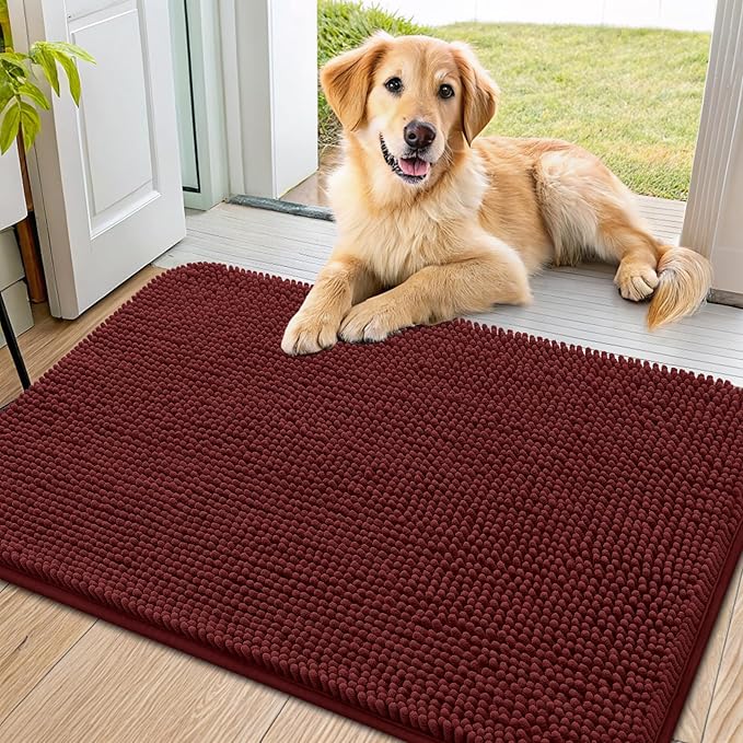 Smiry Dog Door Mat for Muddy Paws 36x24, Absorbs Moisture and Dirt Doormat, Non-Slip Washable Quick Dry Chenille Front Door Mat Indoor Entrance, Entryway Carpet for Inside Floor, Caramel Russet