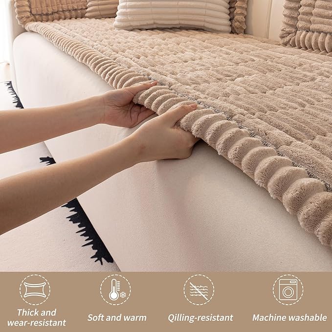 Couch Cover for Dogs Washable,Non Slip Fuzzy Durable Couch Covers for 3 Cushion Sofa Pet Friendly Sofa Cover Dog Thick Soft Slipcovers Protector Couches Mat Bed (Brown, 27.6" x 82.7"/70 x 210cm)