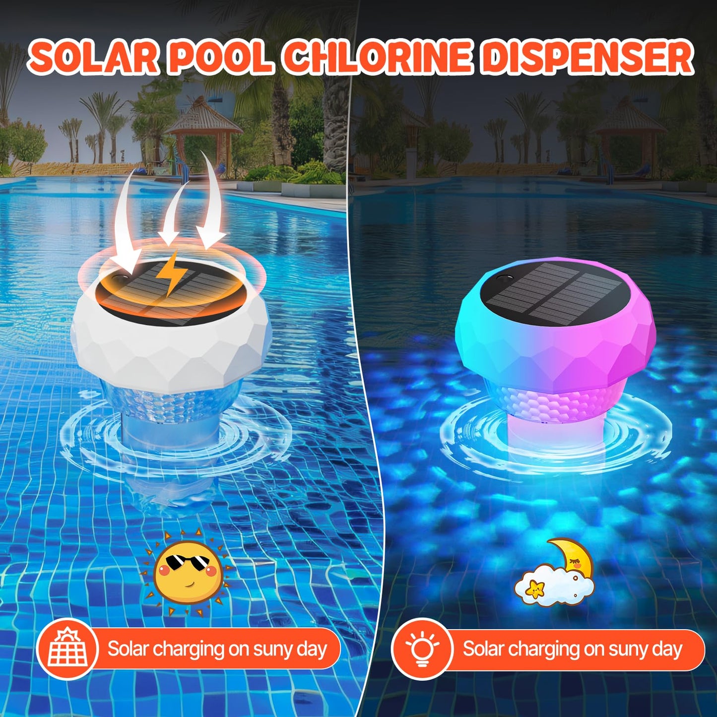 2025 Upgrade Solar Pool Chlorine Floater, Pool Lights that Float with Remote Control, 8 Lighting, Timing Mode, IPX68 Waterproof for Inground Pool, Pool Party