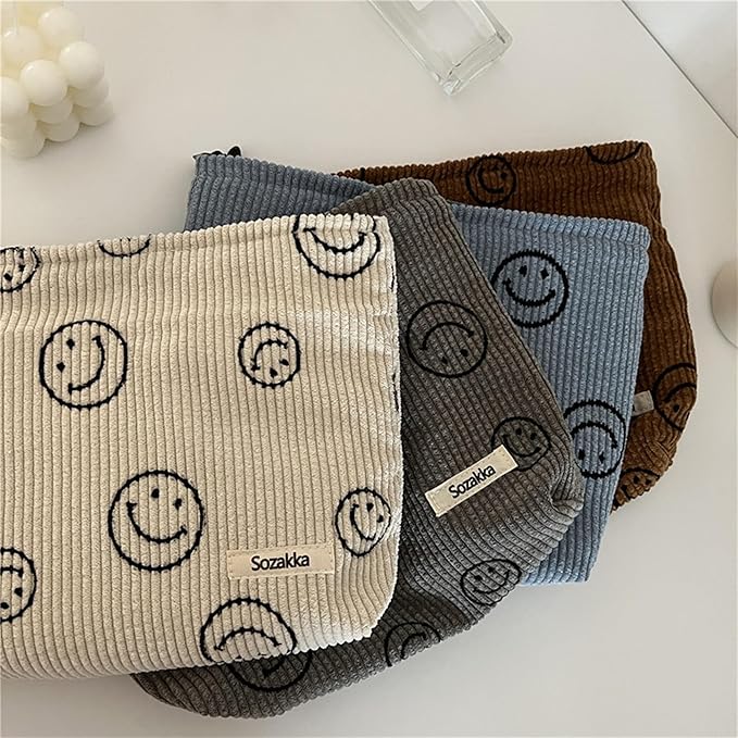 Cosmetic Bags for Women - Corduroy Cosmetic Bag Aesthetic Women Handbags Purses Smile Dots Makeup Organizer Storage Makeup Bag Girls Case Bags (A-Pink)
