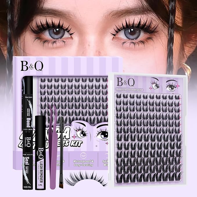 B&Qaugen Bunny Lash Clusters Kit Manga Lashes CC Curl Wispy Natural Invisible Band Eyelash Clusters, Waterproof DIY Lash Extensions at Home, Wet Look for Cosplay & Daily Wear (Lash Kit-Anime 05)