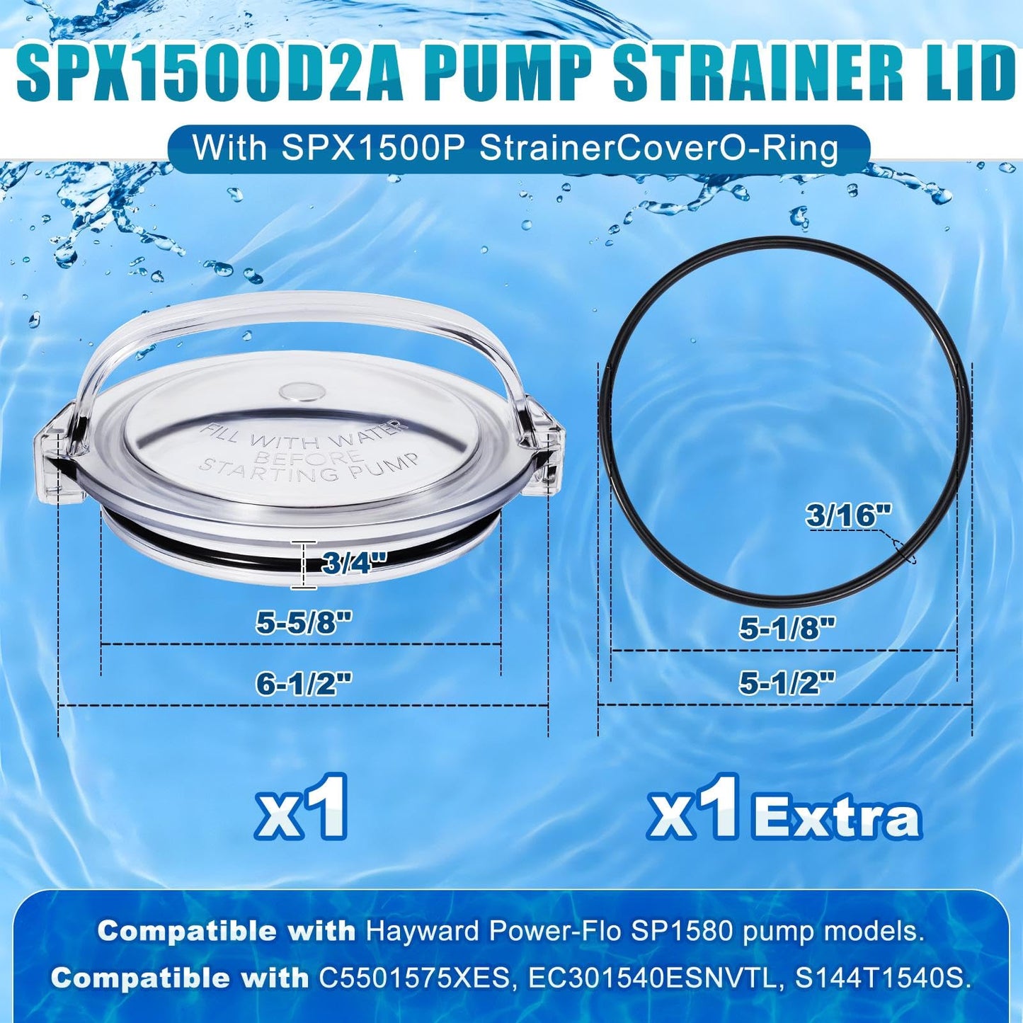 ComfyKit Pool Pump Lid and O-Ring Replacement Compatible with Hayward Power-Flo SPX1500D2A, Clear Pump Strainer Cover for Above Ground Pool Pump
