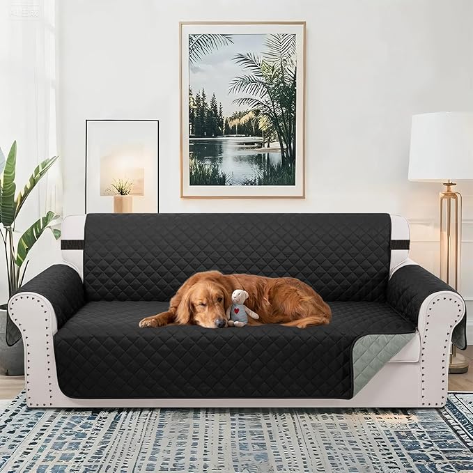 Reversible Oversized Sofa Covers Couch Cover Furniture Protector for Dogs Elastic Straps Water Resistant(XLSofa,Black/Grey)