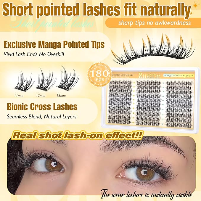 Manga Lash Clusters Wispy Eyelash Clusters Natural 180pcs Individual Lashes Spiky Lashes Clusters C Curly Cluster Eyelash Extensions 11-13mm DIY at Home Eyelashes Clusters by Ruairie