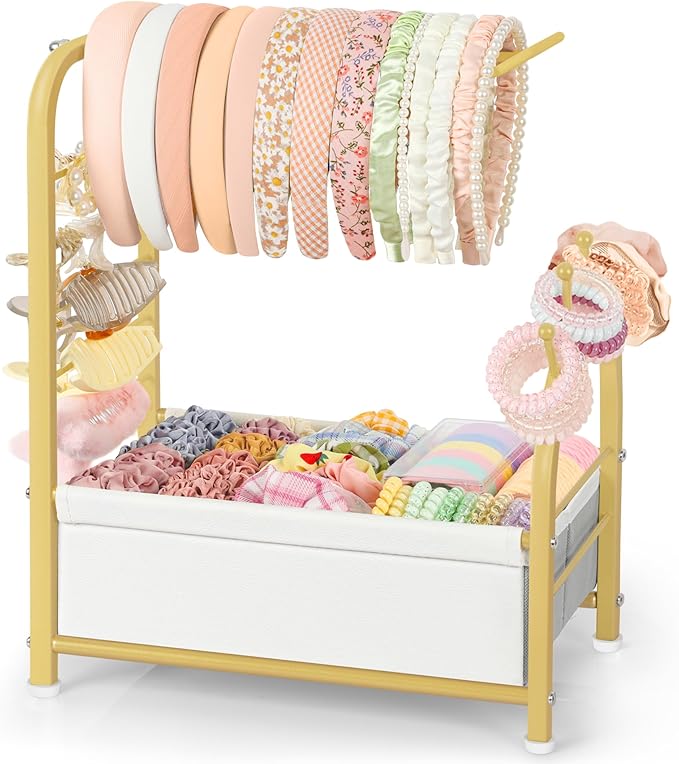Keebofly Headband Holder Stand - Versatile Organizer for Scrunchies, Bows & Claw Clips - Compact Hair Accessories Storage for Girls, Women, Babies,Golden