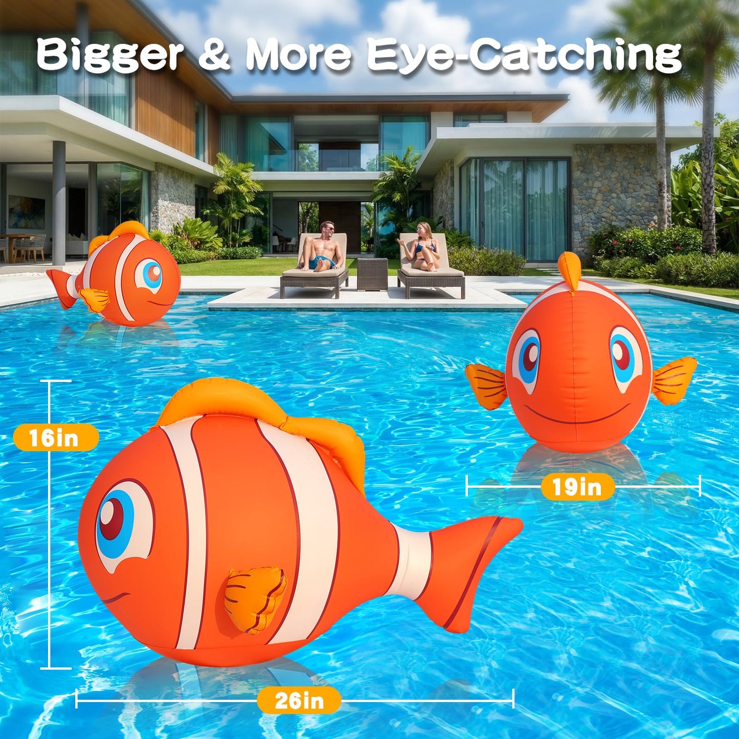 Cootway Floating Pool Lights Solar Powered, 16'' Inflatable Waterproof Clownfish Solar Pool Lights that Float, Auto On/Off LED Floating Lights for Pool Garden Backyard Outdoor Decoration - (2 Piece)
