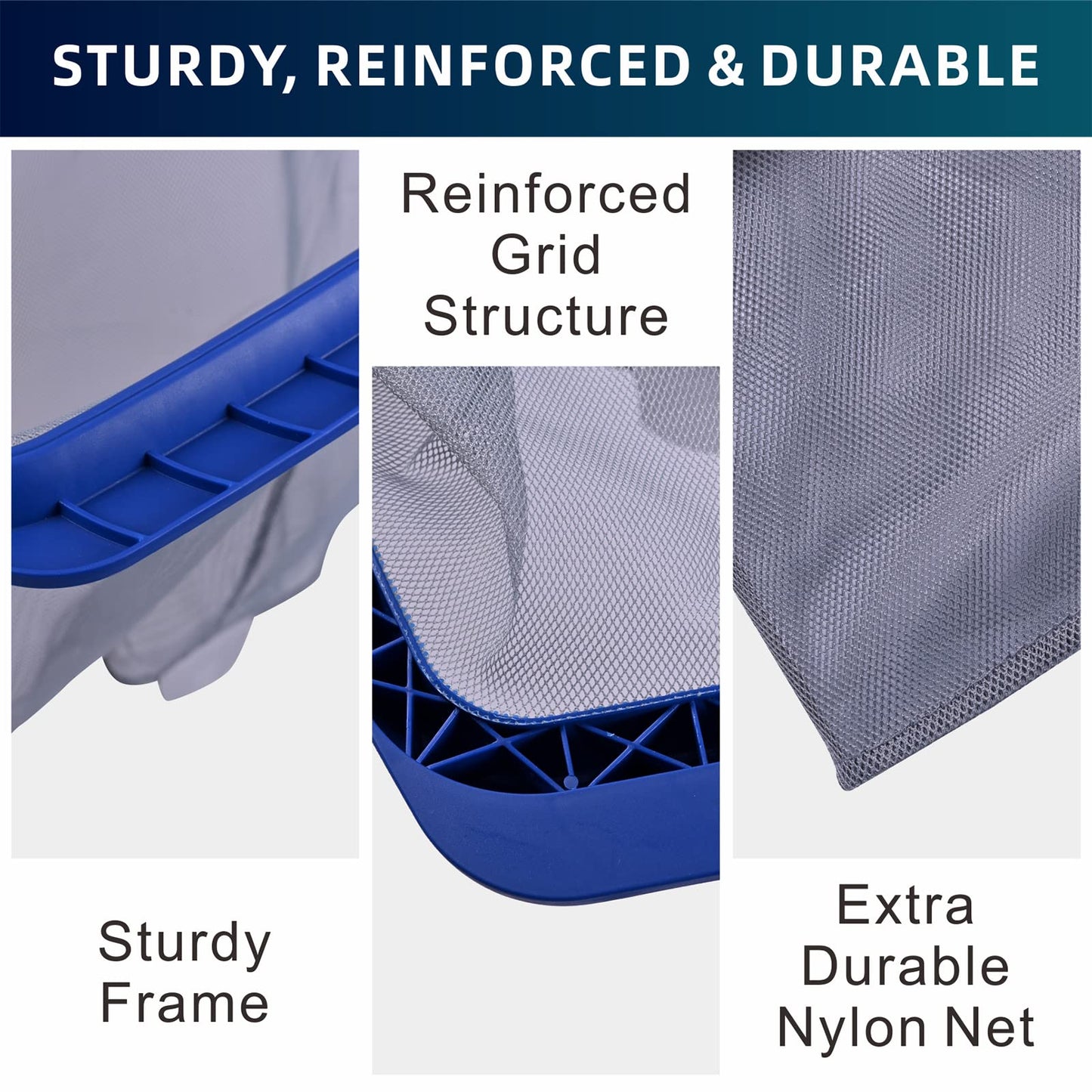 POOLAZA Pool Skimmer Net, Larger Capacity Pool Net Skimmer with Durable Deep Net, Sturdy Frame Pool Nets for Cleaning Effortlessly, High-Efficiency Pool Leaf Net with Easy Scoop Edges