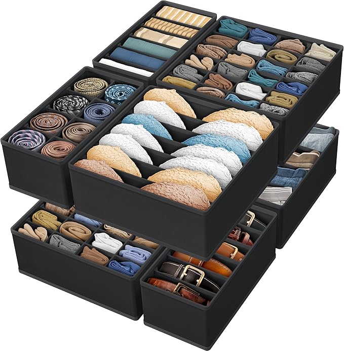 Simple Houseware Closet Underwear Organizer Drawer Divider Assorted 7 Pieces, Black