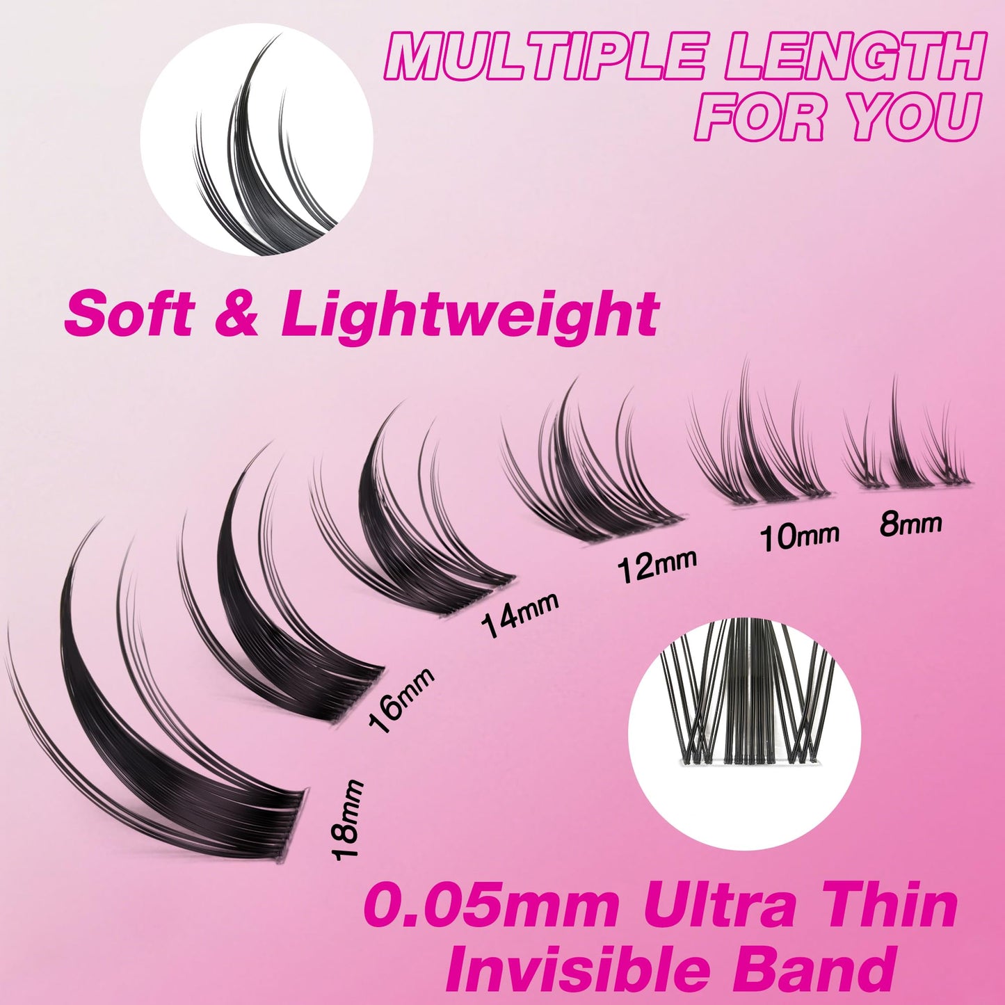VEYESBEAUTY Manga Lash Clusters Eyelash Extensions Thin & Invisible Band DIY Individual False Eyelashes Newbie's Five-Second Series Wispy Lash Tray for Self-application, Lashes 8-18mm Mixed Length