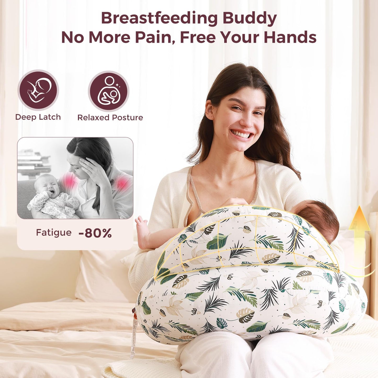 Momcozy Innovative Safety Guard Nursing Pillow for Breastfeeding- Wider Feeding Pillows for More Support for Mom & Baby- Easier Nursing & Hand Free- Fit for All, Removable Cotton Cover