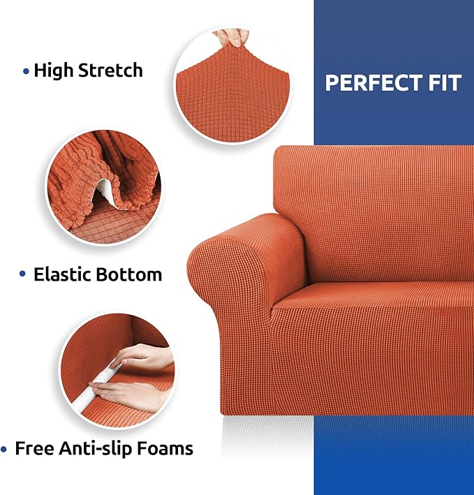 KEKUOU Stretch Oversized Sofa Slipcover 1 Piece Couch Sofa Cover (94"-110") Furniture Protector 4 Seater Sofa with Elastic Bottom for Kids,Pet.Jacquard Checked Pattern Fabric(X Large,Pureed Pumpkin)
