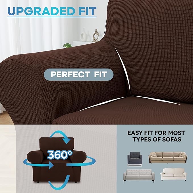 LURKA Stretch Chair Sofa Slipcovers 1 Piece Couch Covers for Sofa Furniture Protector Full Sofa Covers with Elastic Bottom for Kids and Dog (Small, Chocolate)