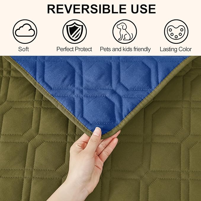 Smiry Reversible Waterproof Couch Covers for Sofa, Washable Dogs Pet Couch Covers for 3 Cushion Sofa Pet Friendly, Water Resistant Furniture Protector Slipcover, Geometric (40"x50", Green/Navy)