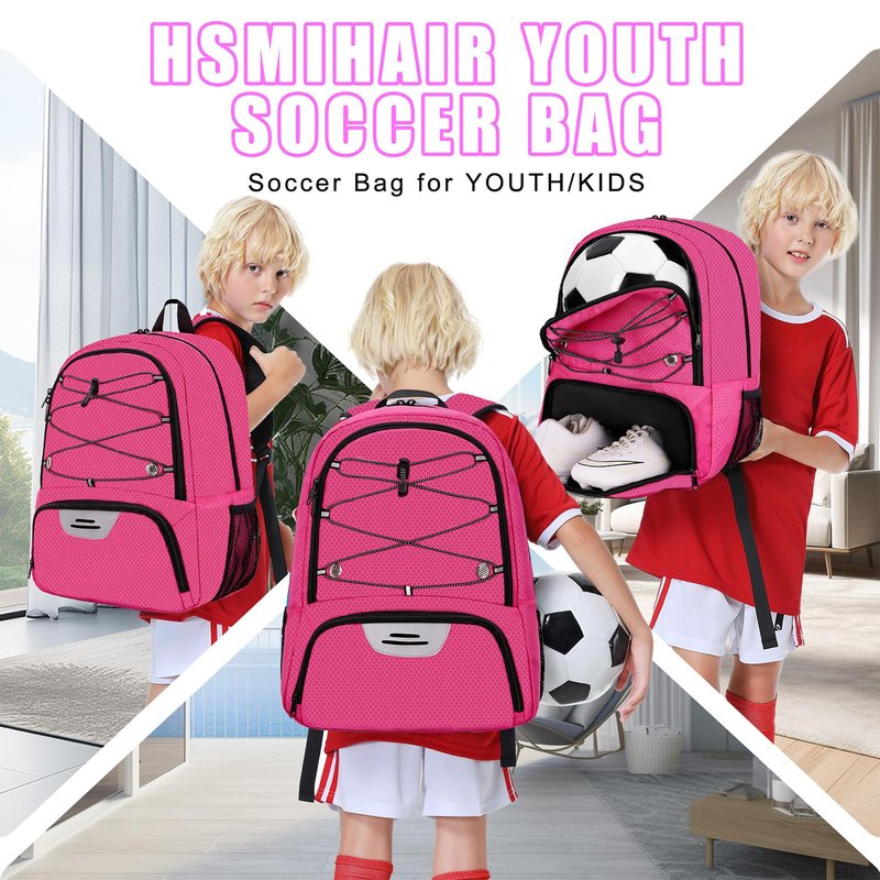 Hsmihair Youth Soccer Bag-Soccer Backpack&Backpack for Football Basketball,with Ball Compartment Separate Cleat Package