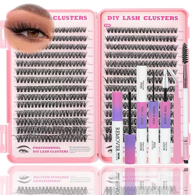 Lash Clusters Kit, 560 Pcs Eyelashes Clusters Kit 9-16mm Individual Lash Extension Kit D Curl Fluffy Wispy False Eyelashes
