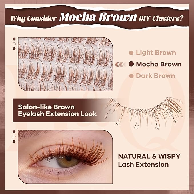 B&Q Brown Lash Clusters Blonde Velure Eyelash Cluster for Light Hair, MochaLash Cluster Eyelash Extensions Soft Browns False Eyelashes Comfortable Velure Eyelash Clusters（Velure 06）