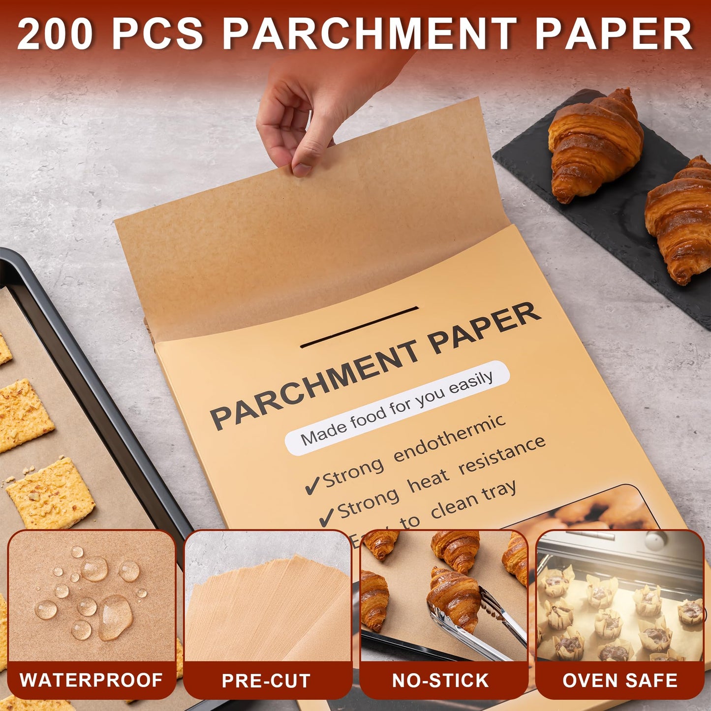 200Pcs Parchment Paper sheets, 16 x 24 Inches Non-Stick Precut Baking Parchment,Unbleached,Parchment Paper For Baking,Fryer, Cooking,Oven,Perfect for Bread, Cakes, Barbecue