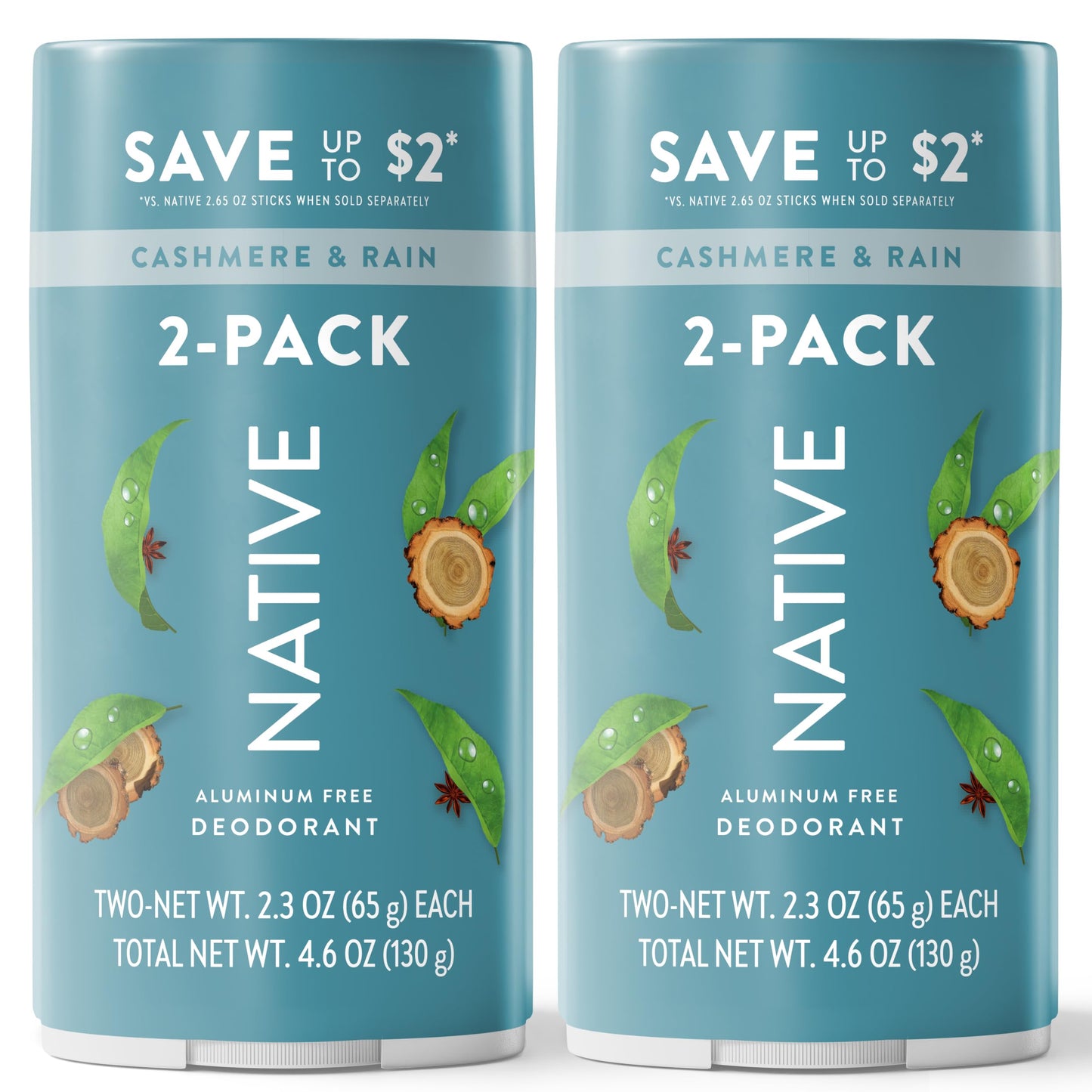 Native Cashmere & Rain Twin Deodorant Bundle Pack 2 x 2.3 oz