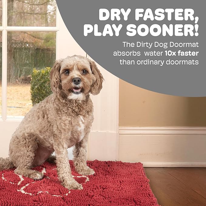 Dog Gone Smart Dirty Dog Doormat - Fast Drying Rug with Super Gripper Backing for Clean Floors - Super Absorbent and Machine Washable Mat for Muddy Paws - Maroon