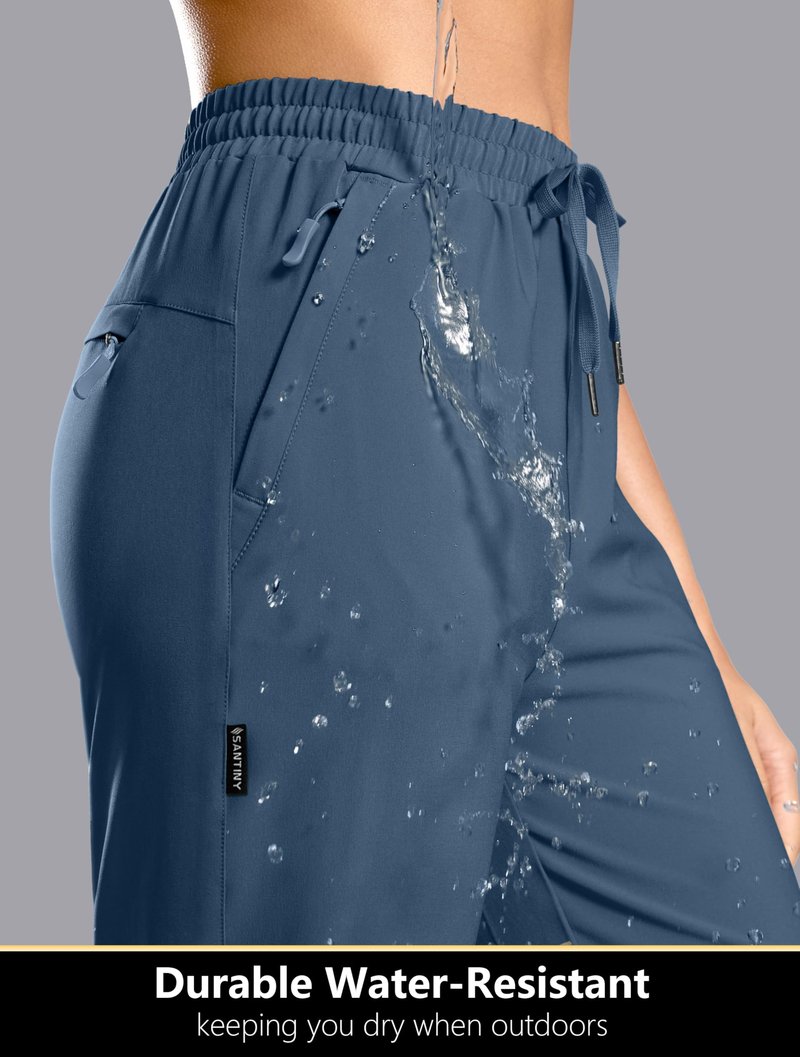 SANTINY Women's 13" Long Hiking Shorts with 3 Zipper Pockets Quick Dry Lightweight Bermuda Knee Length Shorts for Women(Dusty Blue_L)