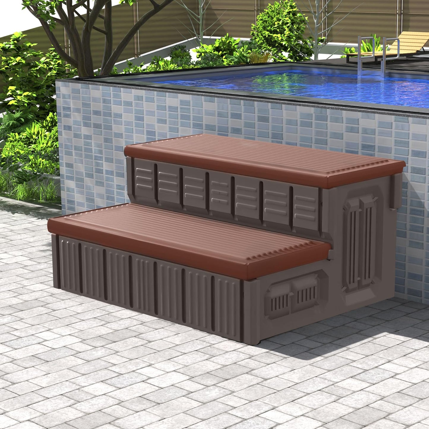 Hot Tub Steps, Outdoor Spa Steps with Storage, Non-Slip & Sturdy Hot Tub Stairs, 36 Inches Long