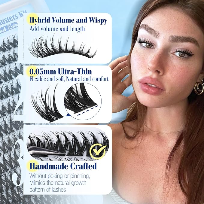 Flora Lash Clusters Kit Wispy Cluster Eyelash Extensions Natural Lash Extension Kit D Curly Fluffy Lashes Clusters Kit 10-18mm Eyelash Extension Kit Thin Band Individual Lashes by Lanflower