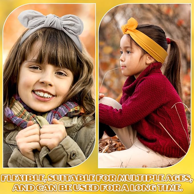 Giegxin 12 Pack Polyester Cloth Headbands for Girls Removable Colorful Rabbit Ear Bow Hairbands Hair Accessories(Colorful)