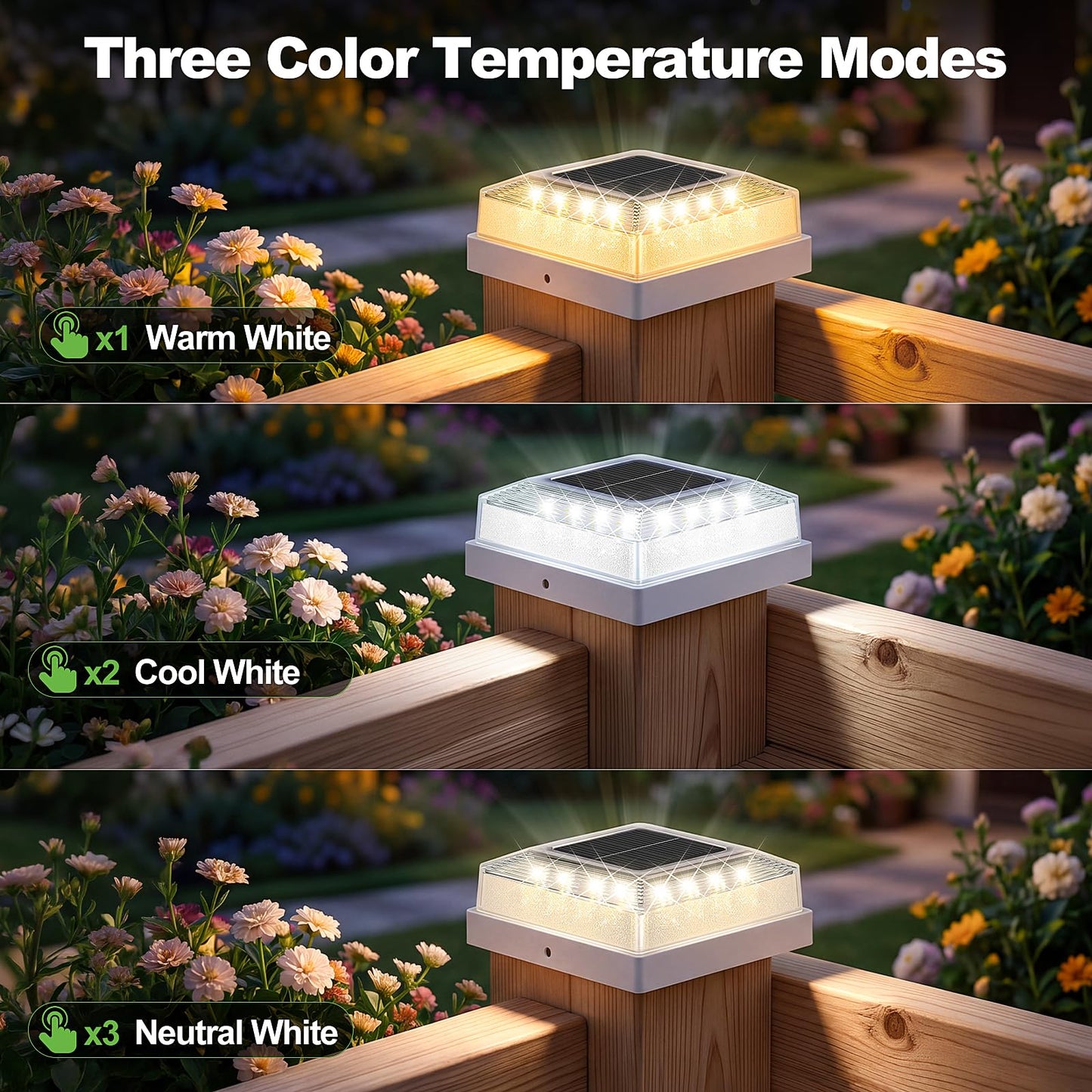 Brightever 3.5x3.5 4x4 Solar Post Cap Light Outdoor, 12-Pack Fence Post Solar Lights for Wooden/Vinyl Posts, 3 Lighting Modes, Solar Powered Waterproof Deck Post Lights for Garden Patio, White