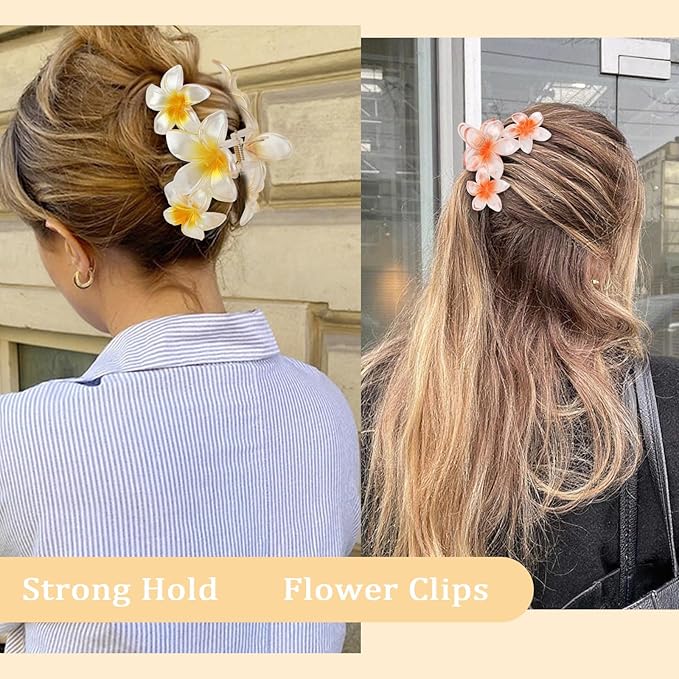 Hawaiian Flower Hair Clips Large Matte Hair Claw for Women Non-Slip Strong Hold Clips for Thick Hair, Hair Accessories for Women and Girls ，Yellow，Orange，Red，Green