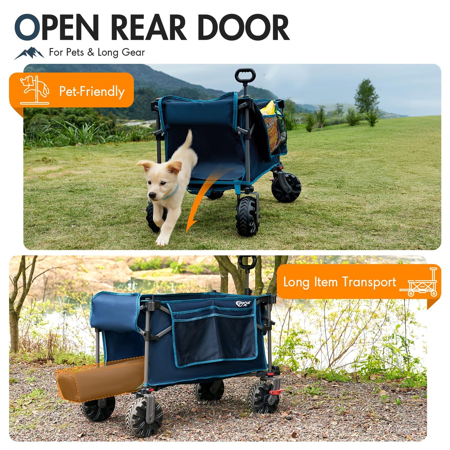 Portal 350L Collapsible Wagon Cart with Removable Canopy, 270LB Folding Utility Cart with Rear Door for Pet, Camping, Beach, and Outdoor Adventures