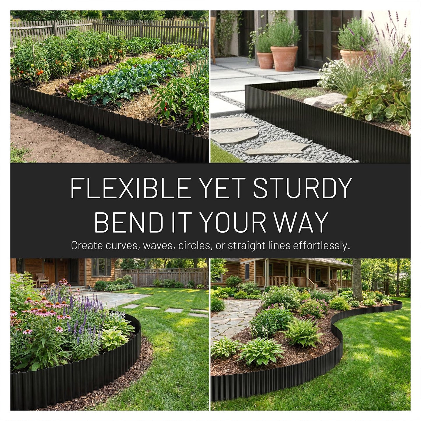 40FT x 8IN Flexible Corrugated Metal Garden Edging Roll, Rust Resistant Galvanized Steel Landscape Border, Flexible Lawn Edging for Flower Beds, Pathways & Outdoor Landscaping