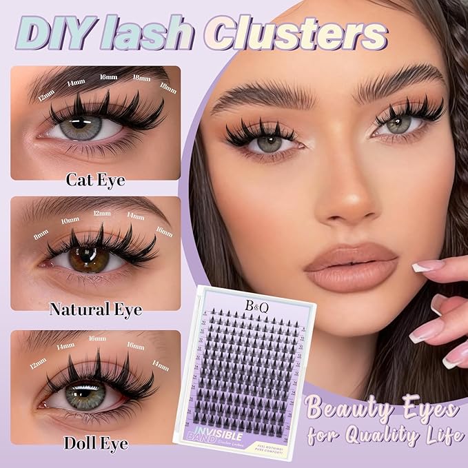 B&Qaugen Wispy Lash Clusters Invisible Band False Eyelashes Clusters Natural Cluster Eyelash Extensions 8-18mm Individual Lashes Extension DIY Soft Eyelash Clusters （Lash-Fairy Max-8-18mm）