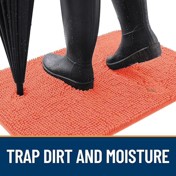 OLANLY Dog Door Mat for Muddy Paws 59x20, Absorbs Moisture and Dirt, Absorbent Non-Slip Washable Doormat, Quick Dry Chenille Mud Mat for Dogs, Entry Indoor Entryway Carpet for Inside Floor, Coral