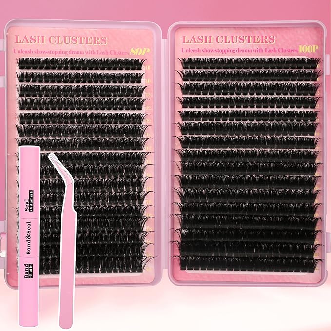 Lash Extension Kit Lash Clusters Kit 640Pcs Volume Eyelash Clusters C Curl Lashes Clusters DIY Cluster Eyelash Extensions With Lash Bond and Seal Lash Tweezers