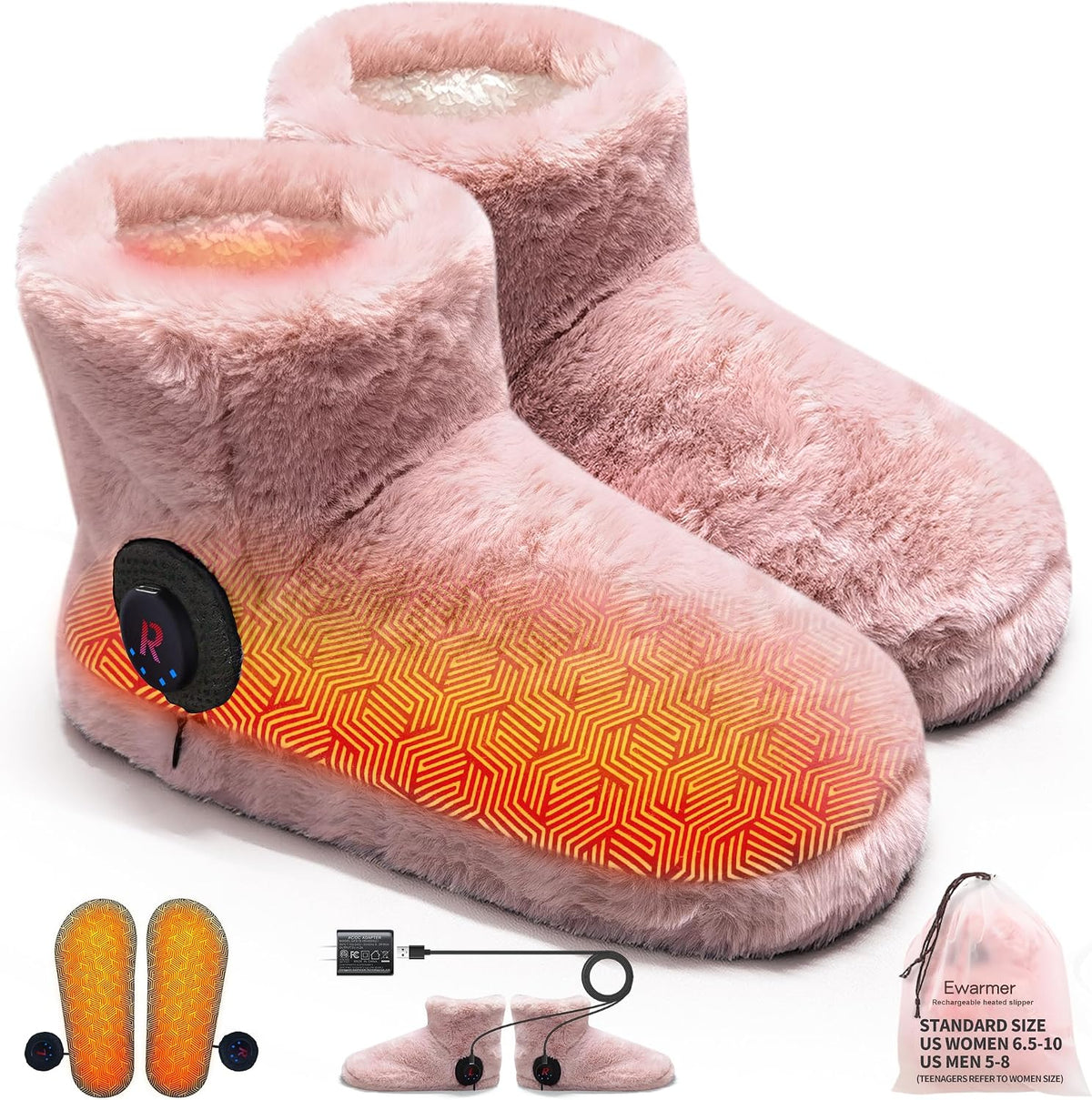 Foot Warmer for Cold Feet, Rechargeable Heated Slippers Women, Graphene Electric Heating Boots Socks Shoes Indoor, Built-in Batteries, Washable,8 Hours Heat, Save Heating Bills