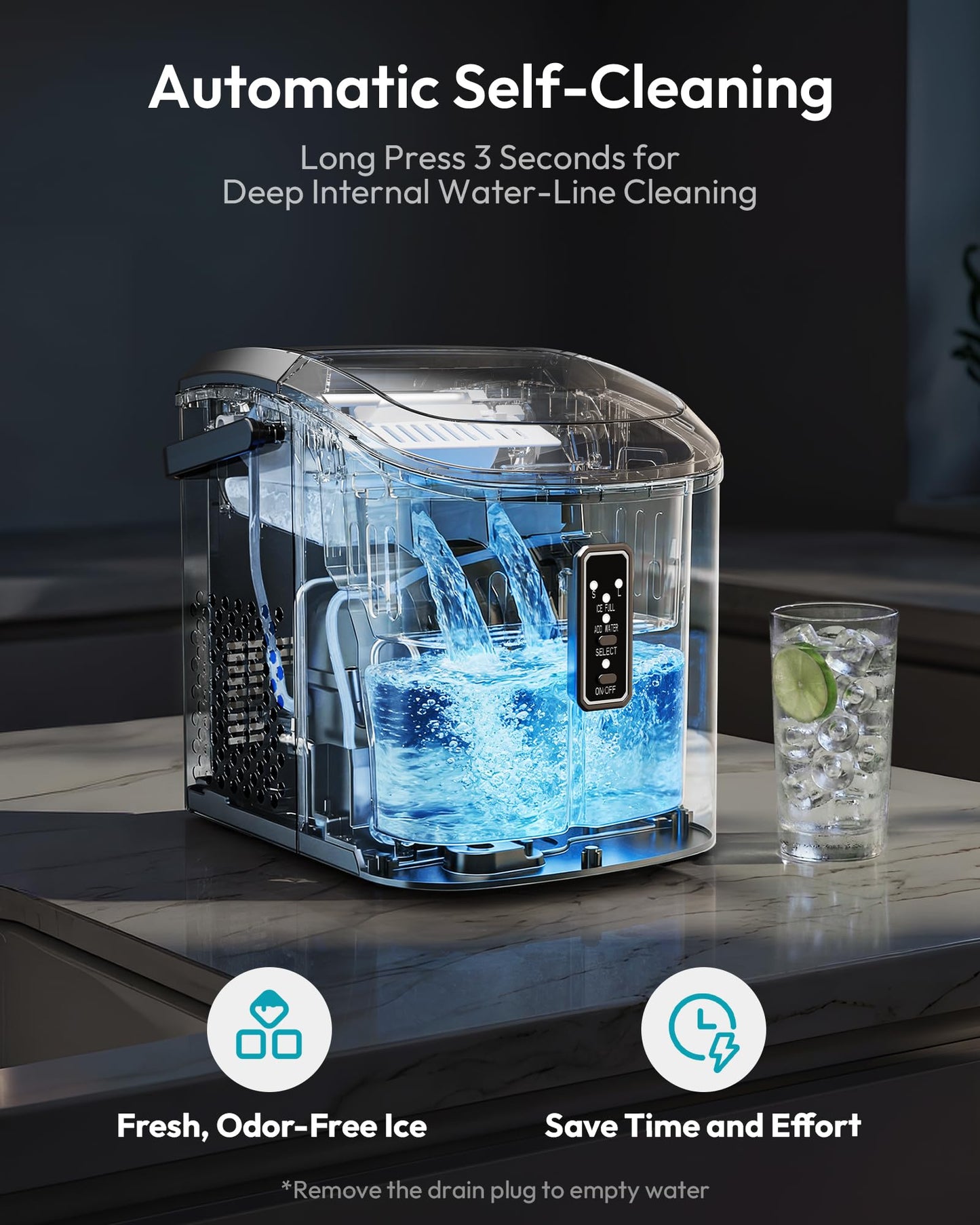 EUHOMY Ice Maker Countertop, 9 Cubes Ready in 6 Mins, 26lbs/24H, Self-Cleaning, Portable Ice Maker Machine with Carry Handle, Basket and Scoop, 2 Sizes of Bullet Ice for Home, Kitchen, Office