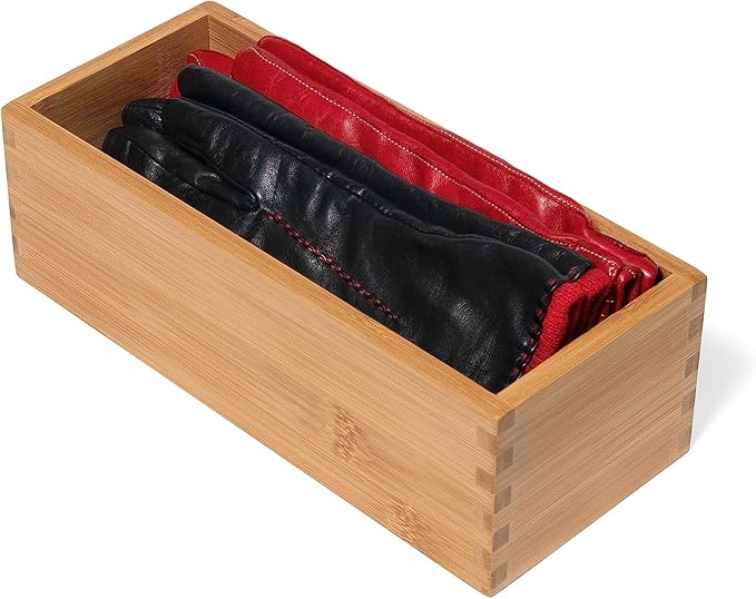 Lipper International Bamboo Wood Utensil Holder Storage Box for Cooking Tools, Makeup, or Office Supplies, 4" x 9 1/4" x 3"
