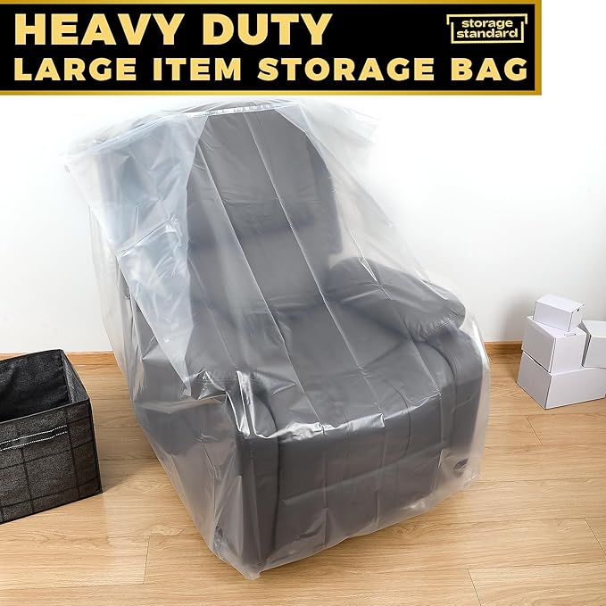 Plastic Furniture Covers for Moving Storage - Heavy-Duty Chair Cover Protectors, Waterproof & Dustproof Clear Moving Bags for Armchair or Recliner - Extra Large Bag Open Size 64 x 42 x 34 Inch