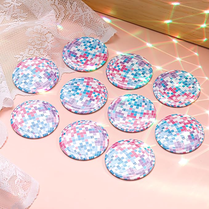Qunclay 12 Pcs Disco Ball Compact Mirror 2.76 Inch Vintage Round Pocket Mirror Makeup Mini Mirror Handheld Portable Mirror for Purse, Women Gift Disco Party Supply Travel Daily (Multicolor)