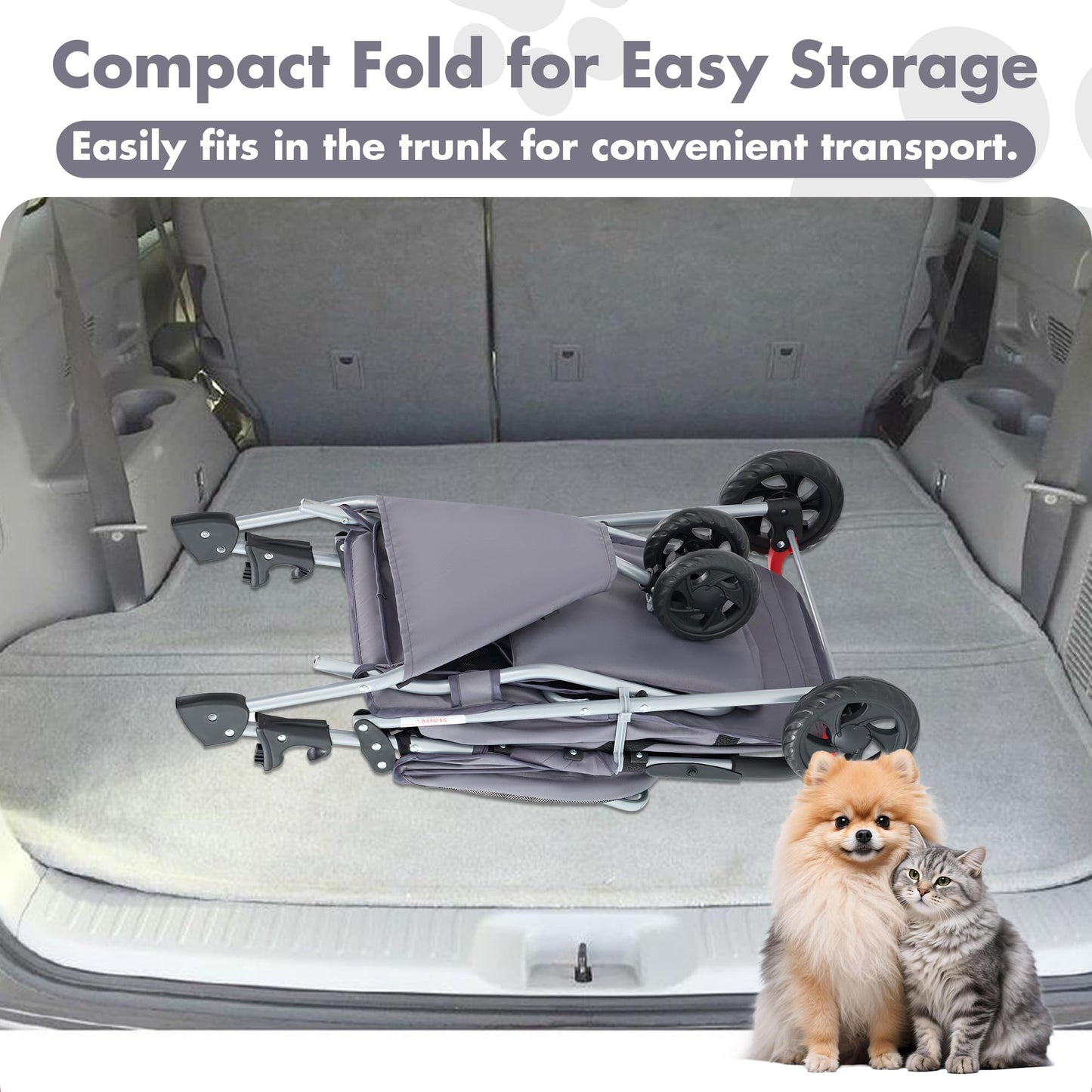 KMFurnila 3 Wheel Pet Stroller for Dogs and Cats, Foldable, Lightweight and Durable, Ideal for Small to Medium Pets, Includes Storage Basket and Cup Holders