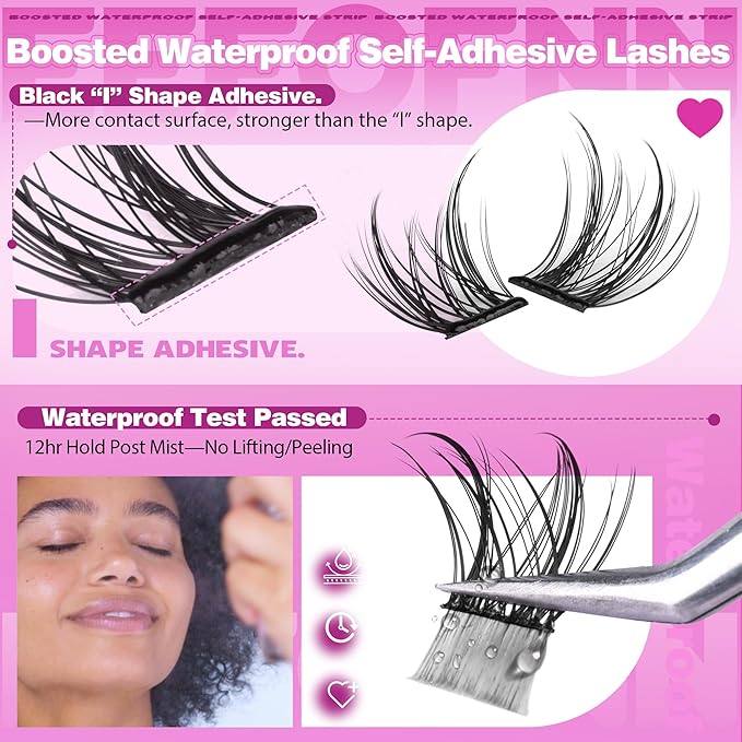 EEFOFNN Self Adhesive Eyelashes Natural Self Adhesive Lash Clusters Wispy Press on Lashes 10-16mm Pre Glued Eyelash Clusters Glueless Individual Lashes No Glue Cluster Eyelash Extensions (No Tweezers)