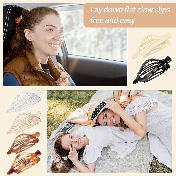 6 Packs Flat Claw Clips for Women, French Concord Flat Hair Clip, Matte Curved Hair Claws Clip, Lay Down Claws Clips, Durable Strong Hold Hair Clip (Amber)