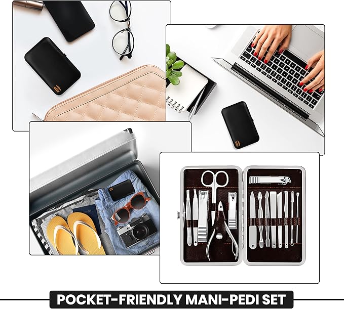 Utopia Care, Manicure Kit for Women and Men, Manicure Set with Nail Clippers, Nail Kit Includes Fingernail, Toenail Clippers,16Pcs Pedicure Kit Stocking Stuffers with Travel Case, Silver