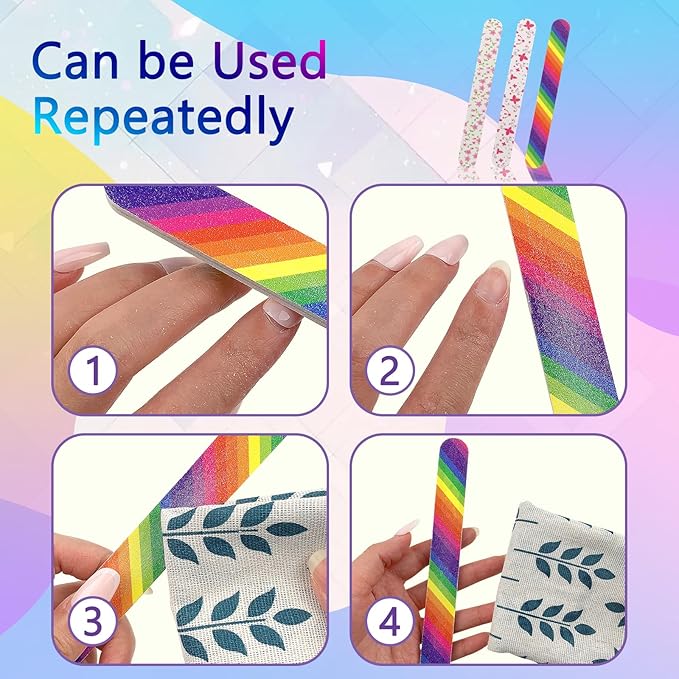 12PCS Professional Double-Sided 100/180 Grit Nail Files Colorful Manicure Pedicure Tools