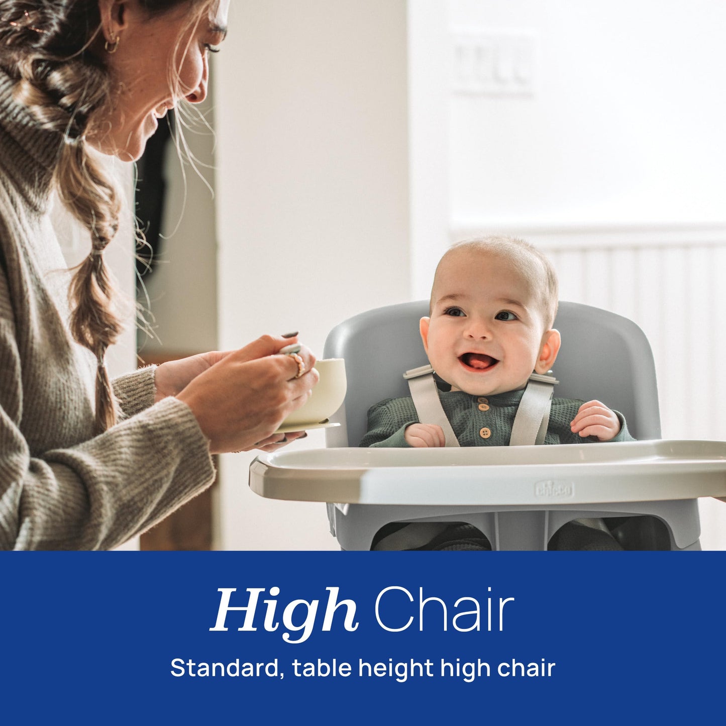 Chicco Zest 4-in-1 Folding High Chair, Feeding Chair, Toddler Chair and Youth Stool, Multi-Use Easy Clean High Chair, Seasalt/Grey