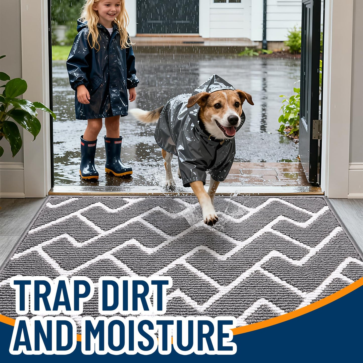 OLANLY Front Door Mat, Non-Slip Rubber Backing, Dirt Resistant and Absorbent, Washable, Easy to Clean Low-Profile Indoor Doormat for Back Door, Entryway, Inside Entrance, 59x20, Grey
