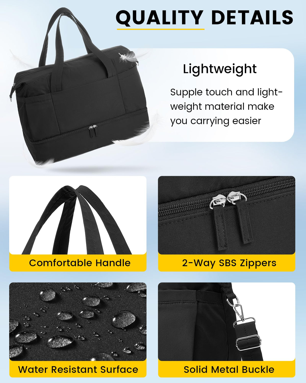 Vorspack Duffle Bag for Travel - 30L Gym Bag for Women Men Personal Item Travel Bag with Shoe Pocket Toiletry Bag Lightweight Carry On Bag for Weekender Overnight Sports - Black