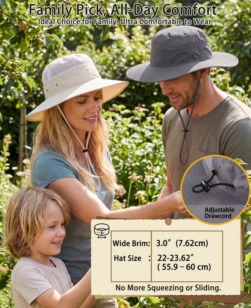 Home Prefer UPF 50+ Men's Sun Hat Wide Brim UV Sun Protection Bucket Hat for Mens Fishing Hat Womens Beach Safari Garden Golf (Dark Gray)