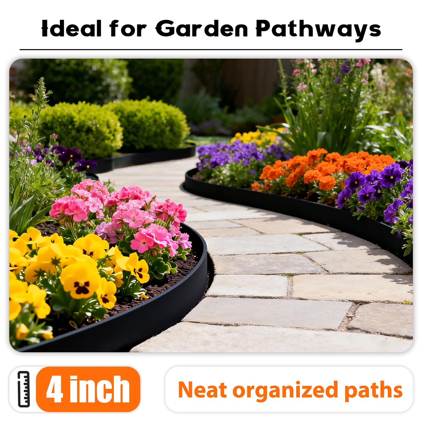 ESOHOT 4 inch Tall Landscape Edging Kit 120FT Garden Edging with 210 Spikes for Lawn Edging and Flower Beds (Black, 120FT)